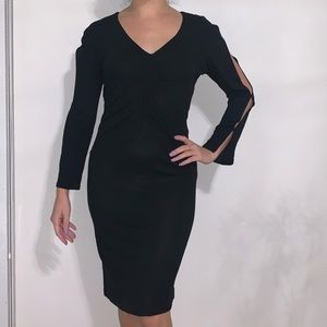 Tessuto Black Long-Sleeve Midi Bodycon dress